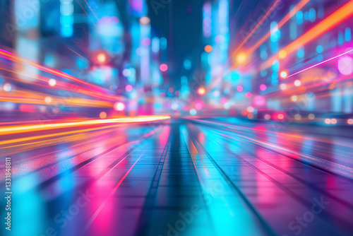 Abstract cyberpunk cityscape with neon lights and a blurred effect. Happy New Year 2025 Retro 80s Neon 2025 A retro-themed scene with neon lights and vibrant colors
