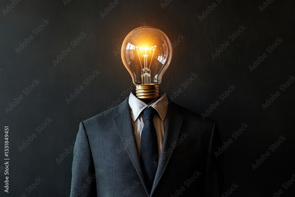 Businessman with lightbulb head, idea concept, dark background, innovation Businessman with lightbulb head, idea concept, dark background, innovation