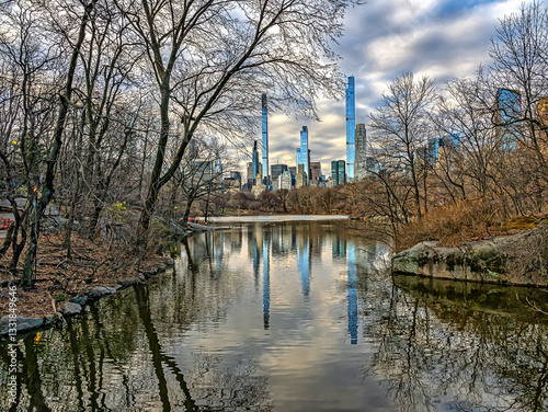 Obraz na płótnie Central Park, New York City at the lake w salonie