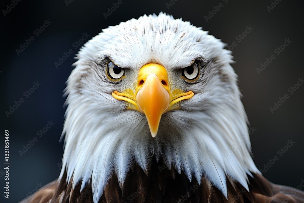 Majestic bald eagle displays fierce gaze while perched against a blurred backdrop in the wilderness during daylight Majestic bald eagle displays fierce gaze while perched against a blurred backdrop in the wilderness during daylight