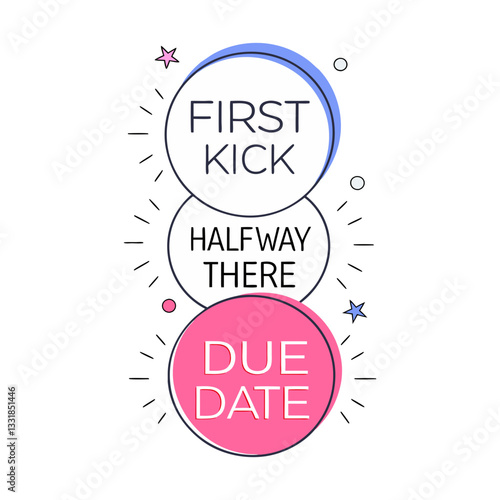 Pregnancy milestone vector with text bubbles marking key moments like the first kick and due date. Minimalist design symbolizing excitement and anticipation.