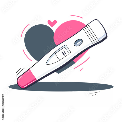 Positive pregnancy test vector with heart accents. Cute and minimal illustration symbolizing excitement, new life, fertility, and the joy of expecting a baby.