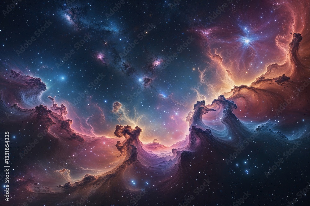 Fototapeta premium Incredible Celestial Artwork Showcasing Colorful Nebulae Against a Starry Void