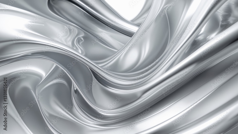 Obraz premium Silver Liquid Metal Abstract Flowing Swirl Design.