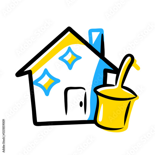 House cleaning service icon featuring sparkling home and bucket symbol for professional cleaning businesses