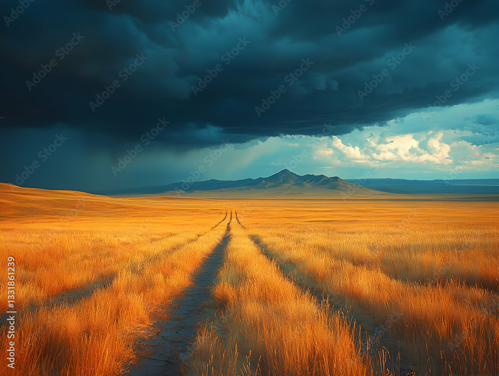 Fototapeta premium Golden path, storm clouds