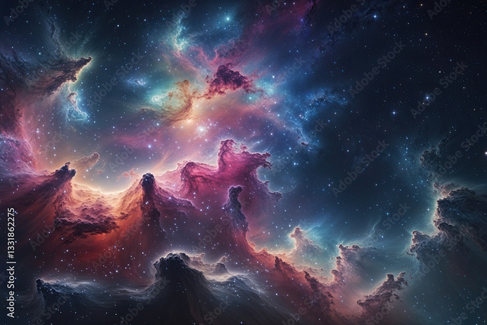 Fototapeta premium Stunning Celestial Art Featuring Vibrant Nebulae in a Starry Background