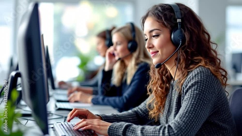 young business people working in a call center. 4k Video. generated with AI