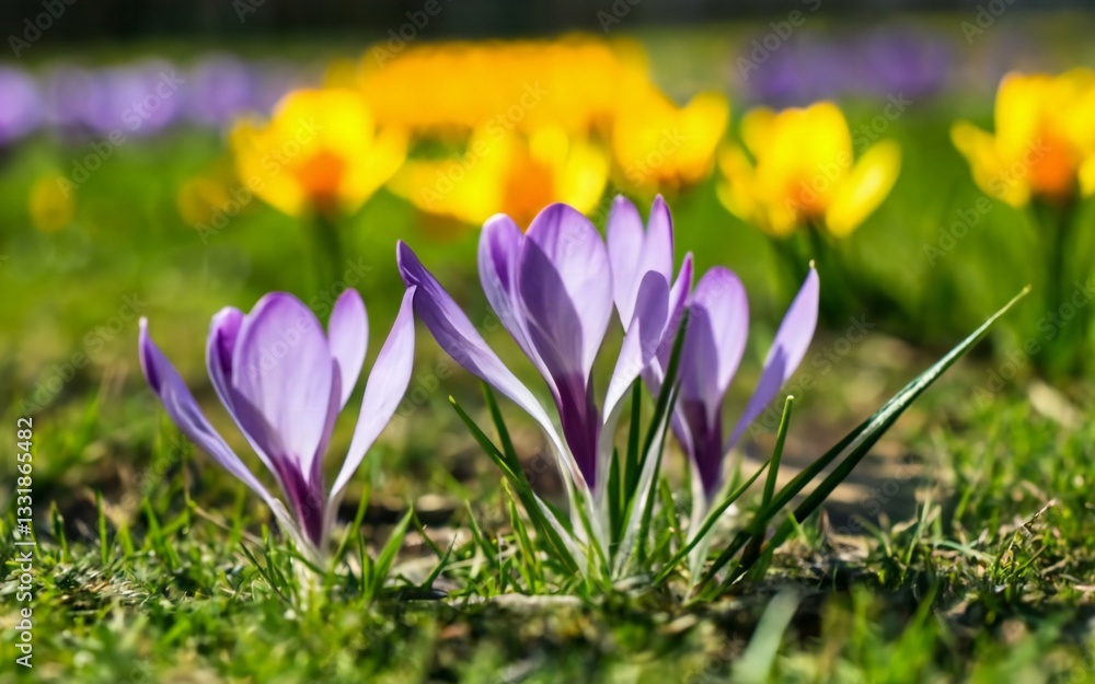 purple crocuses in the grass purple crocuses in the grass