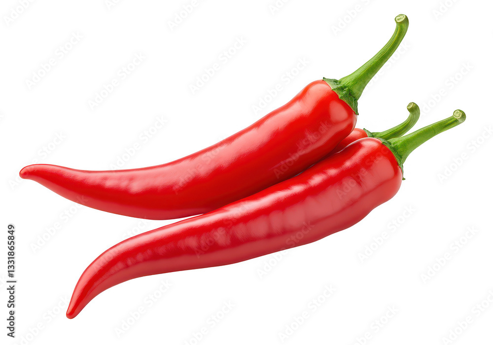 Vibrant red chili peppers with glossy surfaces and green stems isolate on transparent background Vibrant red chili peppers with glossy surfaces and green stems isolate on transparent background