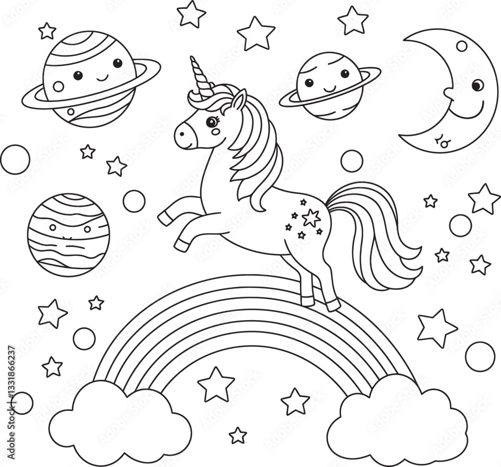 Fototapeta premium Unicorn Rainbow Coloring Fun and pages