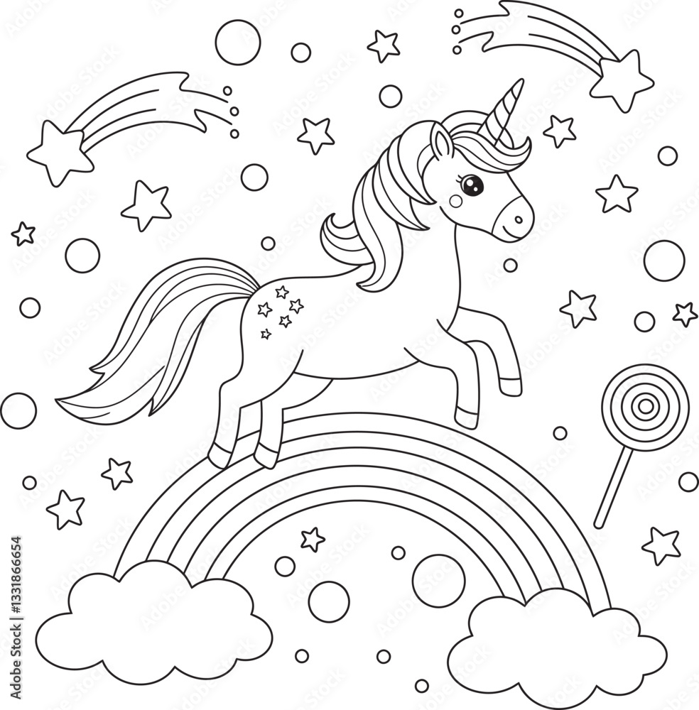 Fototapeta premium Unicorn Rainbow Coloring Fun and pages