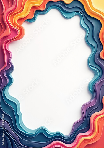 Colorful abstract paper cut design framing a blank space.