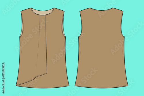 Sleeveless tank top flat sketch outline CAD mockup template.