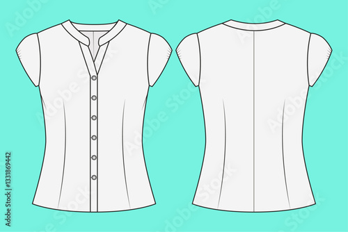  Puff sleeve short sleeve flat sketch outline CAD mockup template.