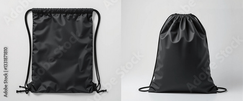 Classic black drawstring bag mockup – gym, sports, travel pack template.