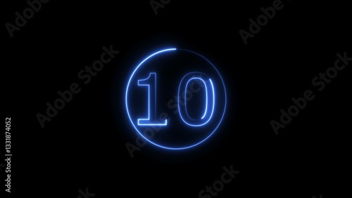 10 seconds countdown neon bright royal blue color 4k illustration on black background. loading royal blue color 4k illustration. 