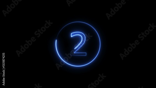 2 seconds countdown neon bright royal blue color 4k illustration on black background. loading royal blue color 4k illustration. 