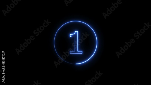 1 seconds countdown neon bright royal blue color 4k illustration on black background. loading royal blue color 4k illustration. 