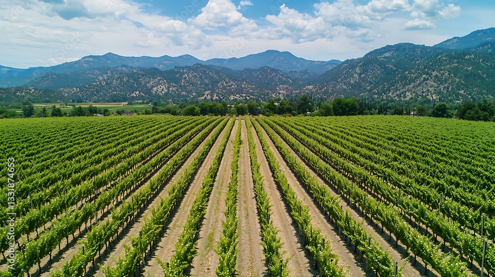 Lush green vineyard rows full ripe juicy grapes perfect for the wine-making process Lush green vineyard rows full ripe juicy grapes perfect for the wine-making process