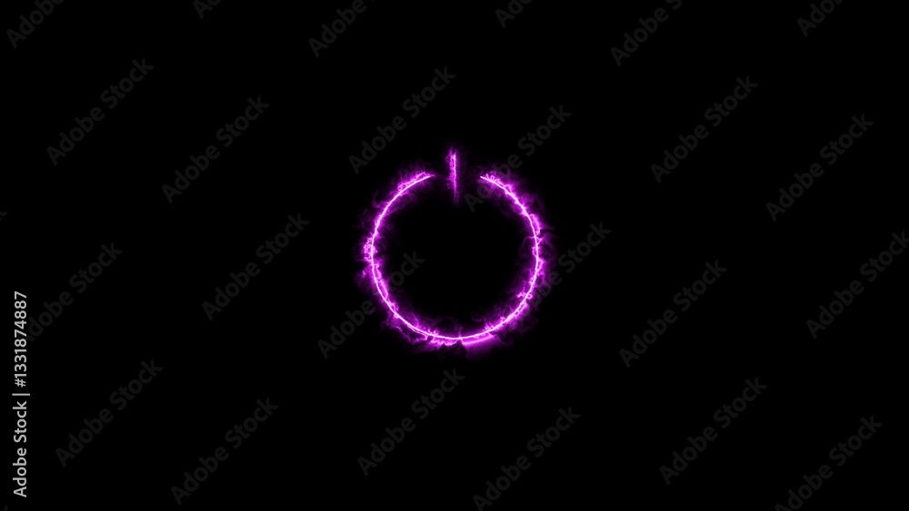Abstract neon power button icon purple color 4k illustration on black background purple color electric circle. Abstract neon power button icon purple color 4k illustration on black background purple color electric circle.
