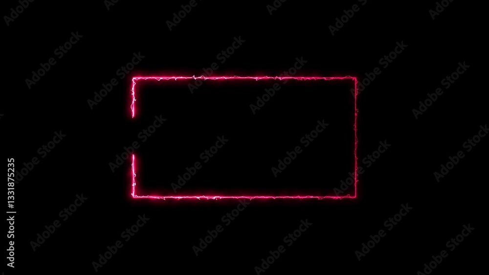 Fototapeta premium abstract neon glowing rectangle electric line border frame magenta red color 4k illustration on black background.