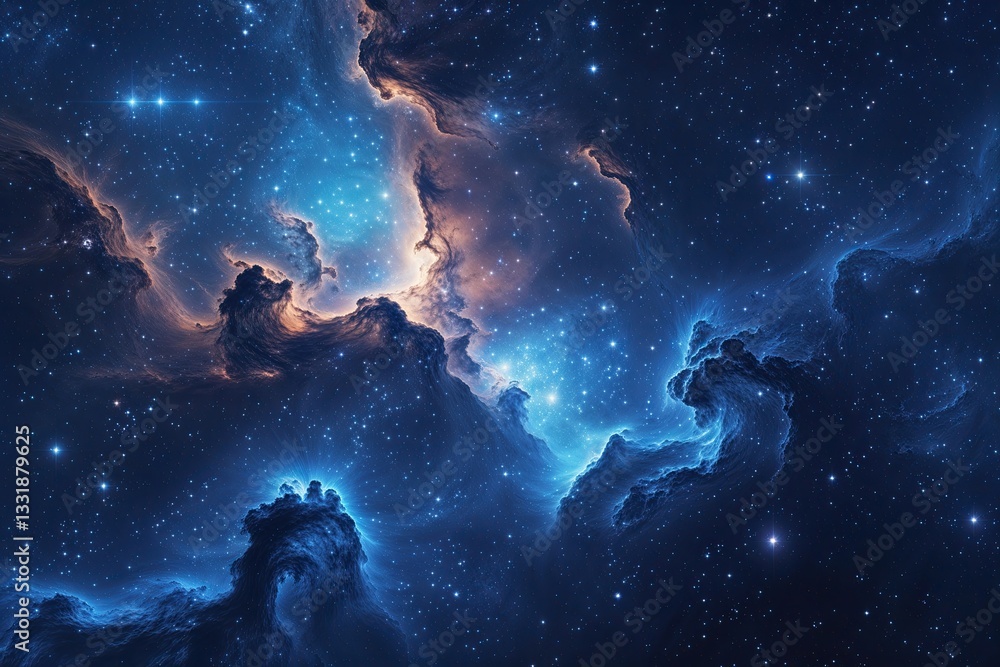 Fototapeta premium Vibrant Deep Blue Cosmic Space Background Featuring Lush Nebula and Starry Night Sky