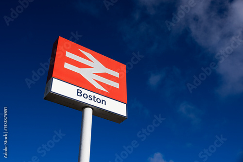Boston, Lincolnshire, UK - February 6th 2025 - Boston Railway Station Sign