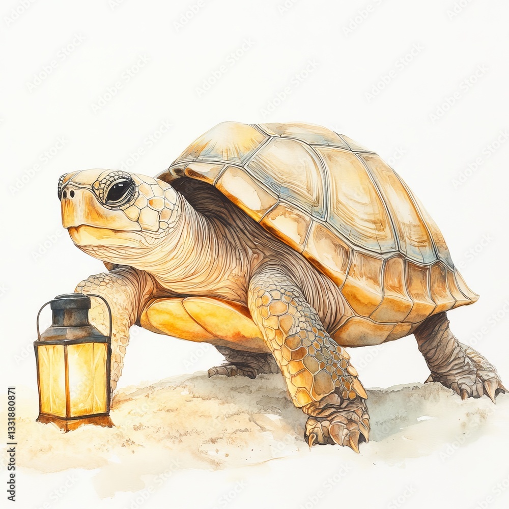 Naklejka premium Generic Watercolor Depiction Scene Lantern Wood Beach