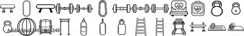 Fitness Equipment Outline Icon Pack: Workout & Training