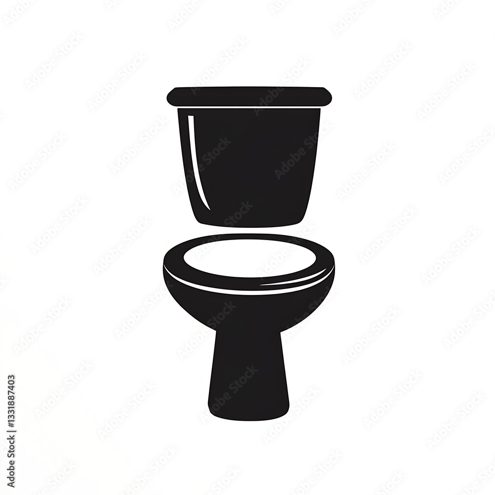 Common restroom fixture in minimalist design featuring a traditional toilet seen from a side angle in a simple black and white style