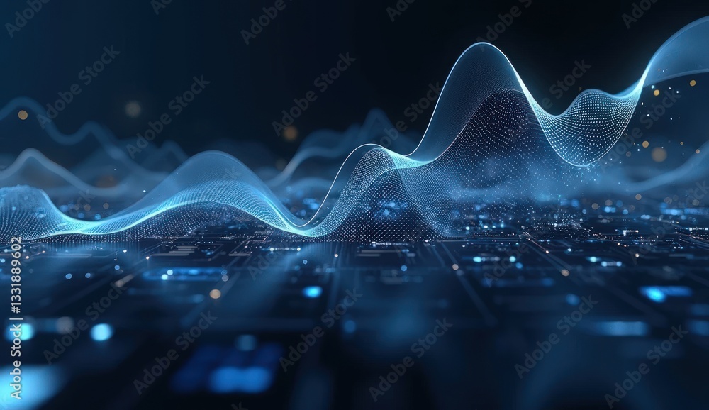 © Haider - Futuristic blue digital waves flowing across a virtual landscape, representing artificial intelligence, data analysis, and modern technology innovations. © Haider - Futuristic blue digital waves flowing across a virtual landscape, representing artificial intelligence, data analysis, and modern technology innovations.