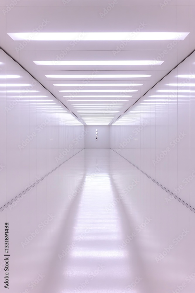 Obraz premium Endless corridor illuminated by bright lights creates futuristic