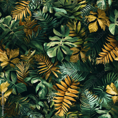Dense Tropical Jungle Leaves Pattern