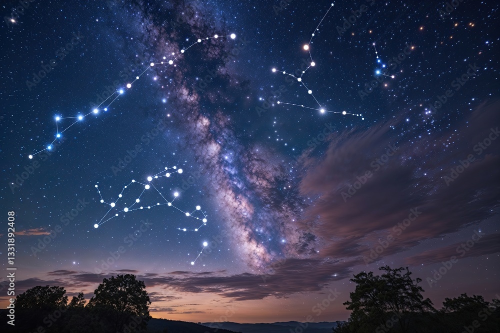 Fototapeta premium Stunning Twilight Sky with Shimmering Stars and a Cosmic Landscape