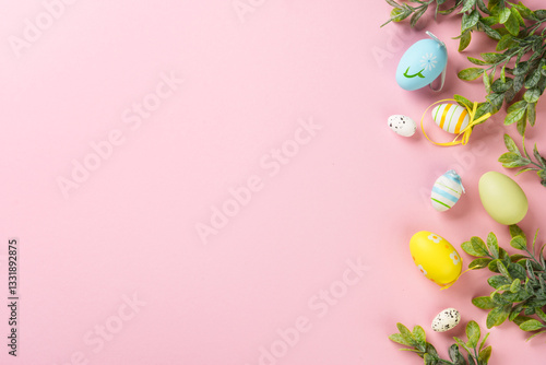 Obraz na płótnie Easter eggs on colored background. w salonie