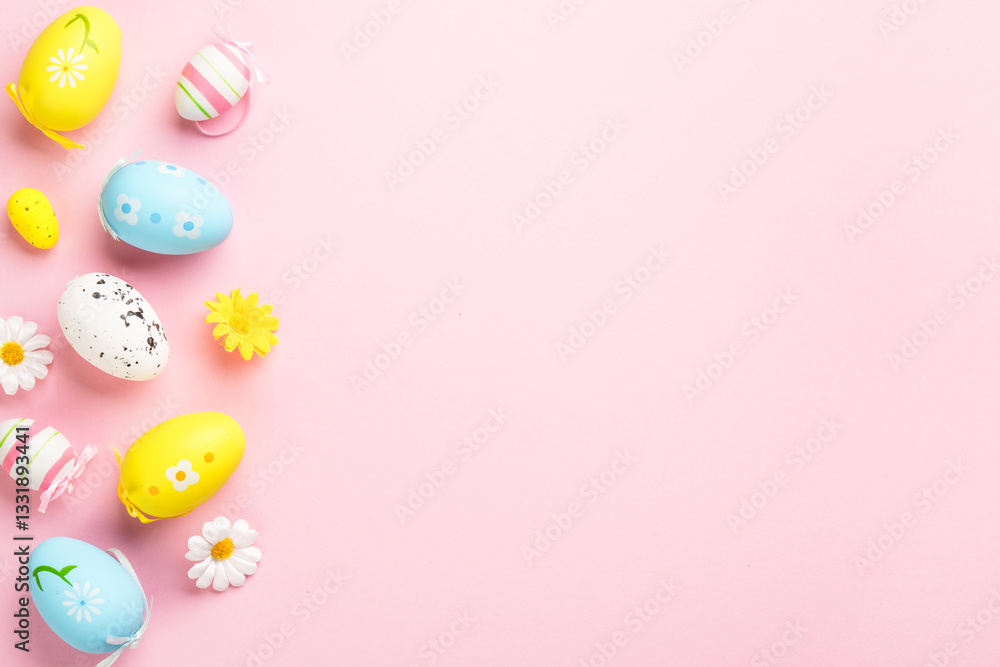 Easter eggs on pink background.