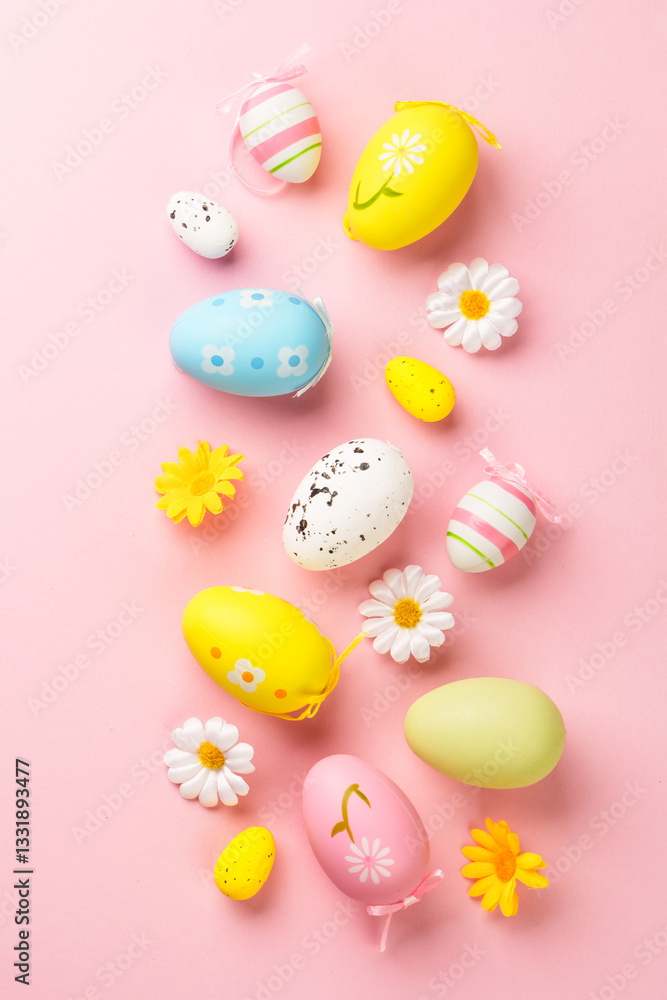 Easter eggs on colored background.