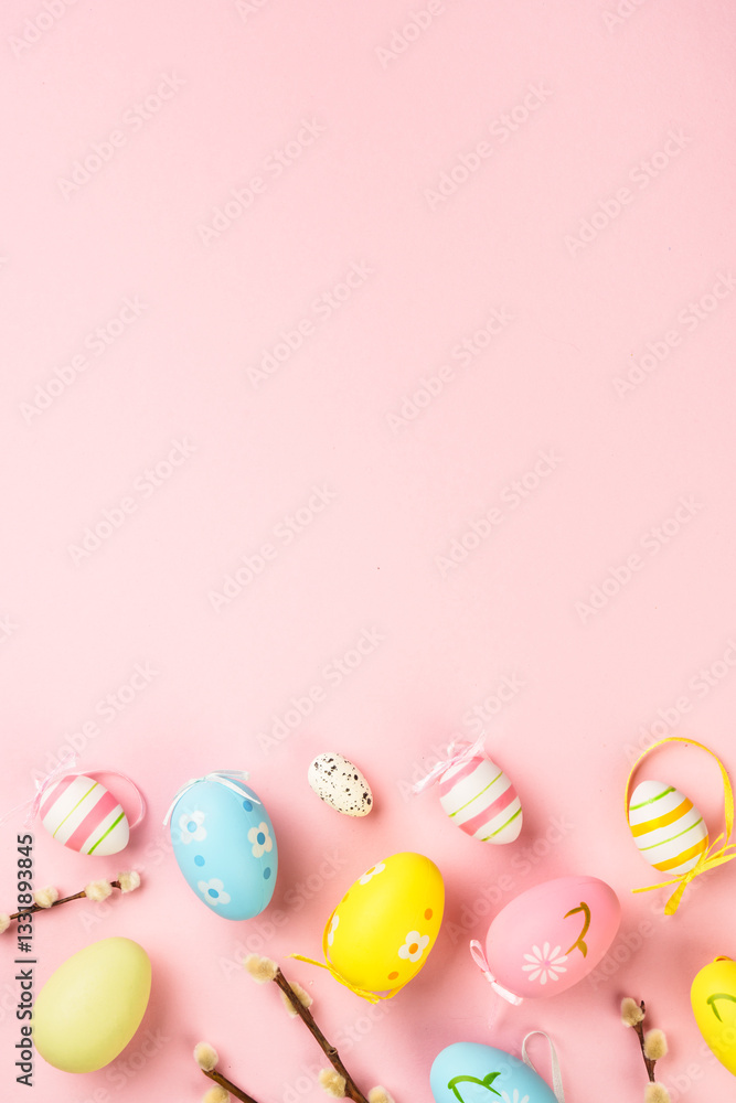 Easter eggs on pink background.