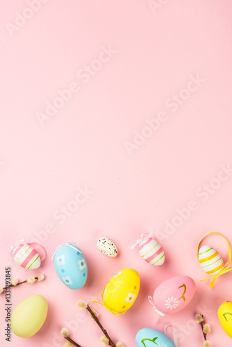 Obraz na płótnie Easter eggs on pink background. w salonie