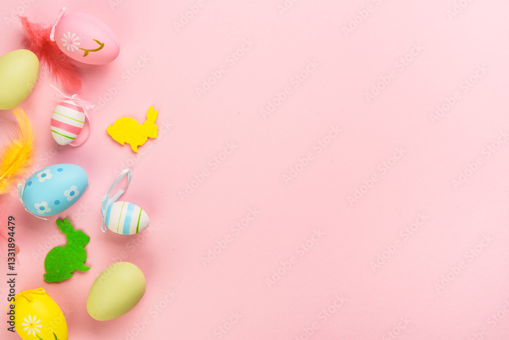 Easter eggs on pink background.
