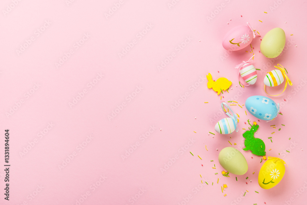 Easter eggs on pink background.