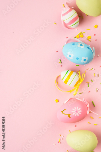 Obraz na płótnie Easter eggs on colored background. w salonie