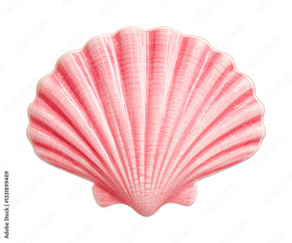 Fototapeta premium Vibrant pink seashell isolated on white background with detailed ridges, cut out