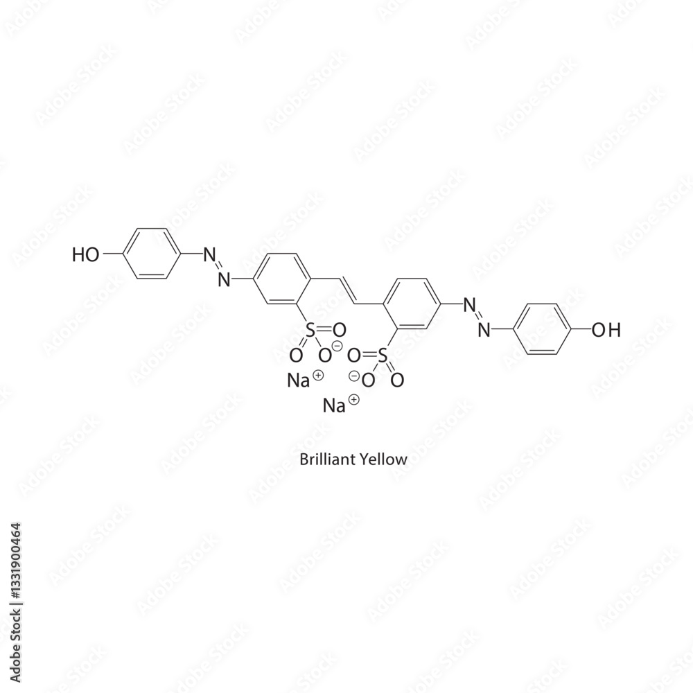 Obraz premium Brilliant Yellow skeletal structure. Azo Dye compound schematic illustration. Simple diagram, chemical formula.