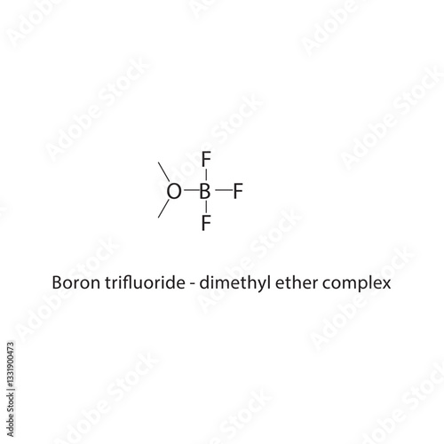 Boron trifluoride - dimethyl ether complex skeletal structure. Boron Compound compound schematic illustration. Simple diagram, chemical formula.