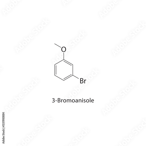 3-Bromoanisole skeletal structure. Brominated Ether compound schematic illustration. Simple diagram, chemical formula.