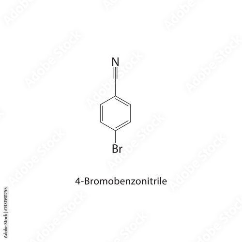 4-Bromobenzonitrile skeletal structure. Brominated Nitrile compound schematic illustration. Simple diagram, chemical formula.