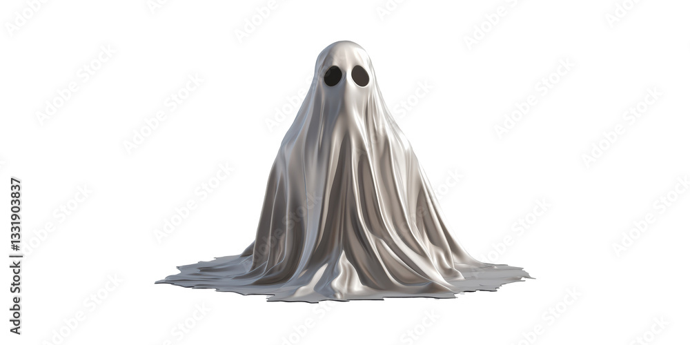 Ghostly Figure In Sheet Costume. Halloween And Spooky Theme Isolated On Transparent Background Ghostly Figure In Sheet Costume. Halloween And Spooky Theme Isolated On Transparent Background
