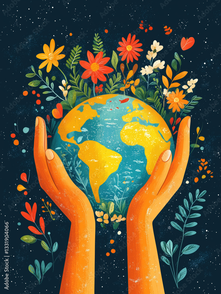 Global harmony illustrated with hands holding a vibrant earth